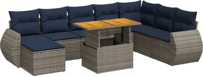 Produktbild von vidaXL 9-tlg. Garten-Sofagarnitur mit Kissen Grau Poly Rattan