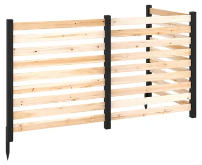 Zdjęcie produktu dla KOMFOTTEU, panel ogrodzeniowy zapewniający prywatność, 3-częściowy, 98 × 107 cm. Ogrodzenie drewniane z drewna sosnowego, z 3 słupkami. Ogrodzenie na śmieciarki do użytku zewnętrznego, nie wymaga zakopywania, idealne do ogrodu i podwórka, w naturalnym kolorze