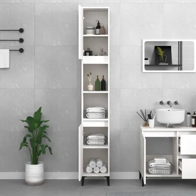 Produktbild von (Design 2026) Badschrank Weiß 30x30x190cm Holzwerkstoff - HOMMIE 452932 - Spiegelschränke