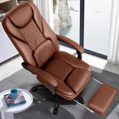 Obrázek produktu pro Kancelářská židle – Ergonomická kancelářská židle potažená umělou kůží s funkcí naklápění, nosnost až 130 kg