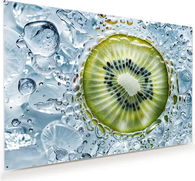 Produktbild von Glasbild 120x80cm in XXL für Wohnzimmer, Schlafzimmer Motiv Kiwi mit Eis