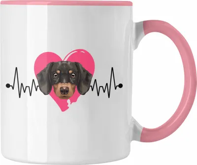 Produktbild von Trendation - Dackel Besitzer Tasse Geschenk Lustiger Spruch Geschenkidee Herzschlag Dackel (Rosa)