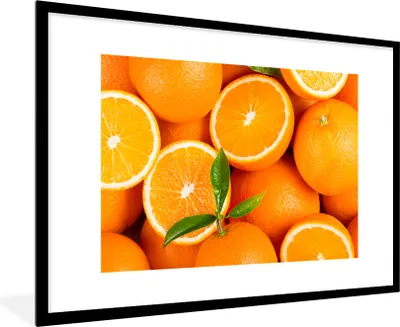 Produktbild von MuchoWow® Gerahmtes Poster Früchte - Orange - Blätter 90x60 cm - Poster mit Schwarzem Bilderrahmen Wandposter Rahmen Foto Bilder - Wanddekoration - Fotos