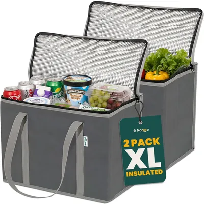 Isolierte Einkaufstasche XL, 2er-Set, 41x33x23 cm, bis 30 kg, dunkelgrau