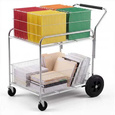 Imagen del producto de Carro rodante para archivos VEVOR, de 2 niveles, carro de metal con ruedas fijas, ideal para archivos de oficina, organizador de documentos robusto, capacidad de carga de 120 kg, dimensiones: 95,4 x 56,9 x 96,5 cm