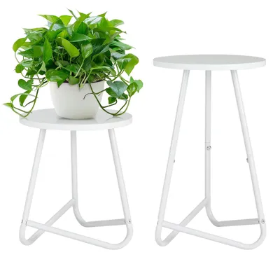 Obrázek produktu pro Sada kulatých stojanů na rostliny dřevo a kov - bílá - 35 & 50 cm