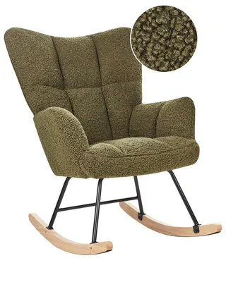Produktbild von BELIANI Schaukelsessel Dunkelgrün Bouclé Stoff Gepolstert mit Armlehnen Schwarze Beine für Wohnzimmer Kinderzimmer Schlafzimmer Wohnbereich Modern