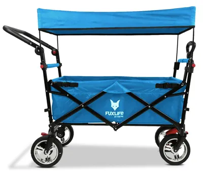 Produktbild von FUXLIFE by FUXTEC Bollerwagen faltbar FX-CT700 Türkis  klappbarer Handwagen für Ausflug & Alltag  gepolsterter Sitzbereich  mit Feststellbremsen Türkis