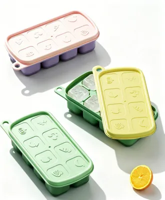 Produktbild von 3 Stück Eiswürfelform mit Deckel, 8 Fach Quadratische Eiswürfelform,Eiswürfelschalen Eiswürfel Form Ice Cube Tray für Gekühltes Wasser