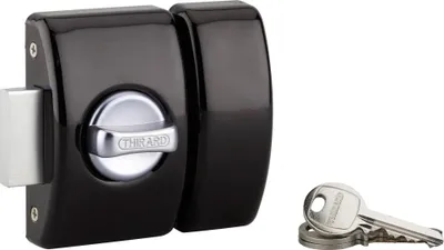 Immagine prodotto di Serratura di design a 5 pomelli per porte d'ingresso, cilindro da 40 mm, acciaio, 3 chiavi, nero - THIRARD