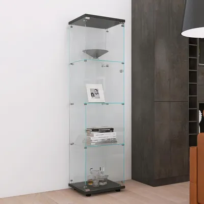 Immagine prodotto di Vetrina espositiva con serratura, 1 porta, 4 ripiani, colore nero, in vetro, ideale per collezionisti