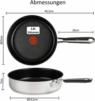 Produktbild von Tefal E76 Jamie Oliver Schmorpfanne 25cm Induktion –  4-tlg. Set mit Glasdeckel, Pfannenschoner & Wender – Titanium Excellence Antihaft