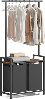 Obrázek produktu pro Sušák na prádlo 2 x 46 litrů s tyčí na prádlo a dřevěnou deskou, rozměry 73 x 33 x 177 cm