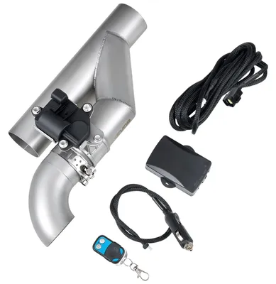 Produktbild von VEVOR elektrische Auspuffklappe, 2,5-Zoll-Universal-Auspuffklappen-Set aus Edelstahl mit Fernbedienung & Y-Rohr & Fernbedienung & Box, passend für Lkws Limousinen Sportwagen SUVs