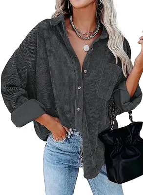 Image de ASKSA Chemisier Femme Col Revers Manches Longues Cordon Automne Chemise Boutons Cardigan Haut, Gris Foncé, XL