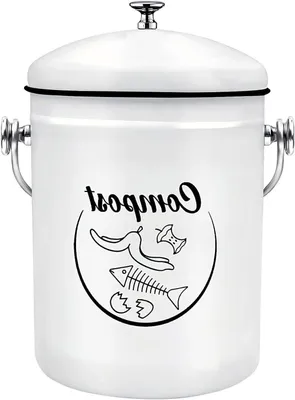 Immagine prodotto di Contenitore per compost da cucina - Secchio per rifiuti compostabili - Contenitore per la raccolta dei rifiuti da cucina - Design per fattoria - 5 litri - Bianco