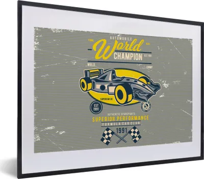 Produktbild von MuchoWow® MuchoWow® Gerahmtes Poster Rennwagen - Oldtimer - Flagge 40x30 cm - Poster mit zchwarzem Bilderrahmen - Bilderrahmen - Poster im Rahmen