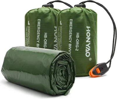 Imagen del producto de Saco de dormir de supervivencia con silbato de señal, manta de emergencia reutilizable, ultraligero, aislamiento térmico, para 1 persona