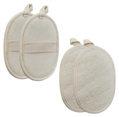 Image de Éponge en luffa Relaxdays, lot de 4, pour le corps et le visage, gommage doux et nettoyage en profondeur, éponge de douche, beige