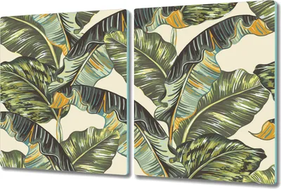 Produktbild von Glas-Herdabdeckplatte Glaskeramikkochfeld-Abdeckung Spritzschutz - 2x 40x52 cm - Palmblätter Exotisch