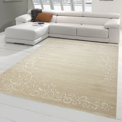 Produktbild von Moderner Teppich - 120x160 cm - Orientteppich mit Glitzergarn Wohnzimmerteppich mit Floral Muster Meliert in Beige Creme Größe - 120 x 160 cm