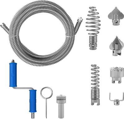 Produktbild von Rohrreinigungsspirale, 5 Meter, Durchmesser 12 mm, professionelle Rohrreinigungsspirale mit 8 Stš¹ck Baggerreiniger und elektrischen Adaptern