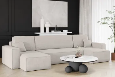 Produktbild von Kaiser Möbel Ecksofa mit schlaffunktion und bettkasten, Sofa U-form, Couch U-form BEST Dicker Cord Poso Beige