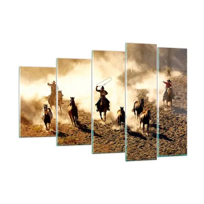 Produktbild von Bilder auf glas - Cowboys Pferde Galopp - 150x100cm - Glasbilder - Wandbilder - Kunstdruck - zum Aufhängen bereit - Wanddekoration aus Glas - Glas Bilder - Wandbild auf Glas - GEG150x100-2693