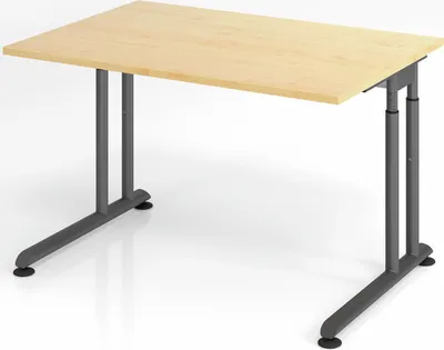 Produktbild von Schreibtisch Nilo | Ahorn | Graues Gestell | BxT 120x80cm | Arbeitshöhe 68-82cm | höhenjustierbar, 1cm Raster | C-Fuß-Gestell | Rechteckform