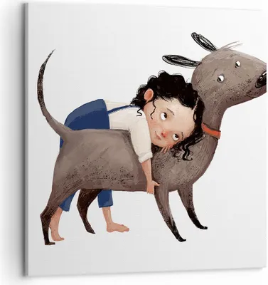 Produktbild von Bild auf Leinwand - Leinwandbild - Einteilig - Kind Hund Bild - 50x50cm - Wand Bild - Wanddeko - Wandbilder - Leinwanddruck - Bilder - Wanddekoration - Leinwand bilder - Wandbild - AC50x50-4783