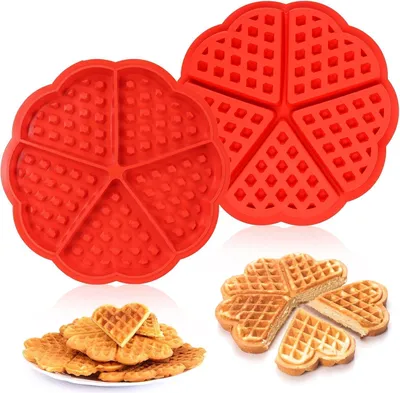 Produktbild von 2 Stück Silikon Waffelform,Herzform Silikon Waffel Backform Backen , Werkzeug Waffel-Form 5 Mulden Antihaft Kuchenform für Waffeln,Muffin,Backen