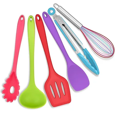 Immagine prodotto di Set di utensili da cucina in silicone, 6 pezzi, colorati, antiaderenti, resistenti al calore, lavabili in lavastoviglie
