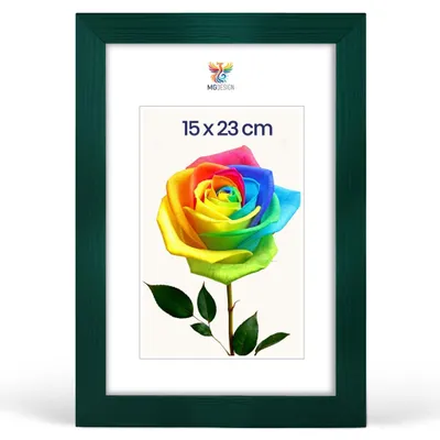 Produktbild von MG Design Bilderrahmen 15 x 23 cm - Fotorahmen mit Grün Holzrahmen (Echtholz) und bruchsicherem Acrylglas, Hoch & Quer zum Aufhängen, zum Aufstellen
