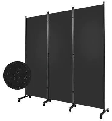 Produktbild von Mobiler Sichtschutz Zaun - Raumteiler mit Rollen - Wind- und Sonnenschutz - Für Terrasse Balkon Büro - Polyestergewebe - 260x180 cm - Schwarz