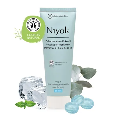 Produktbild von Niyok Zahncreme aus Bio Kokosöl "Eisminze"(75ml) Natürliche Zahnpasta für weiße Zähne,Intensive Pflege & Frische,Schützt das Zahnfleisch, Ohne Fluorid