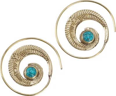Produktbild von Tribalohrringe aus Messing, Ethnoohrringe, Goaschmuck, Messingspirale - Gold/Türkis, Gold-Farben, Ohrringe + Ohrstecker Modeschmuck