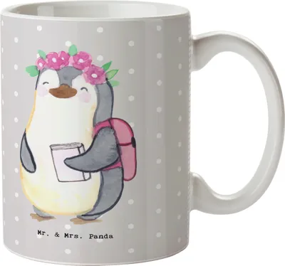 Produktbild von Mr. & Mrs. Panda Teetasse Studentin Herz - Grau Pastell - Geschenk, Bedruckte Tasse, haferl, Becher, Kaffeetasse