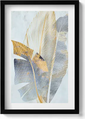 Produktbild von Glamour-Bananenblätter mit Gold– Wandbild mit Rahmen – Gerahmtes Bild  – Wanddekoration – 40x60 cm –  Schwarz
