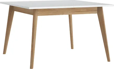 Produktbild von Esstisch ausziehbar 120-160 cm PLYMOUTH-129 in weiß mit Eiche Nb., B/H/T ca. 120/76/120 cm