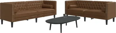 Productafbeelding van 2-delige Loungeset Chesterfield met bolsters kunstsuède bruin
