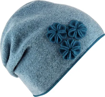 Fiebig Strickmütze Beanie für Damen meliert mit Raffung hinten in blau