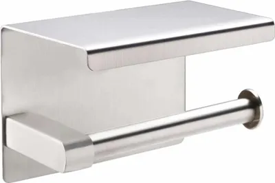 Produktbild von Toilettenpapierhalter SUS304 Edelstahl rostsicheres Badezimmer Toilettenpapier Rollenhalter mit mobiler Telefon Aufbewahrungsfläche Wand Montage, Selbstklebend (Gebürstetes Finish)
