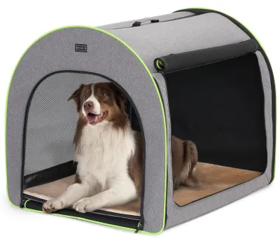 Faltbare Hundebox, Transportbox, mit Plüschkissen, M, Grau
