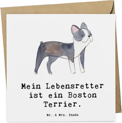 Produktbild von Mr. & Mrs. Panda Grußkarte Boston Terrier Lebensretter - Weiß - Geschenk, anlasskarte, doppelkarte, Klappkarte, Glückwunschkarte, faltkarte