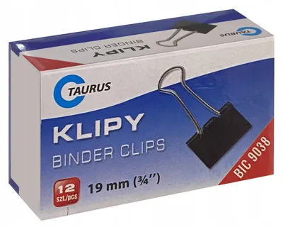 Zdjęcie produktu dla KLIPY BIUROWE do papieru, dokumentów 19 mm, 12 sztuk, metalowe mocne klipsy