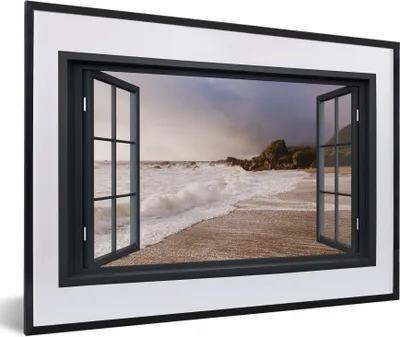 Produktbild von MuchoWow® MuchoWow® Gerahmtes Poster Aussicht - Meer - Strand 60x40 cm - Poster mit zchwarzem Bilderrahmen - Schlafzimmer - Plakat in Rahmen - Drucken