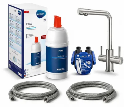 Produktbild von VANTO INOX 3-Wege-Wasserhahn L-Auslauf – Set mit BRITA P1000 Untertisch-Wasserfilter