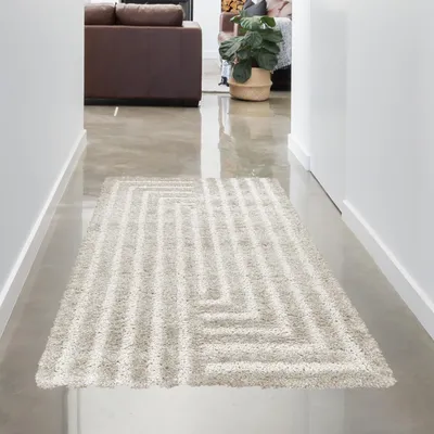 Obrázok produktu pre Mäkký koberec s vysokým vlasom a vzorom línií Cosy & Modern v béžovej farbe Veľkosť - 80 x 150 cm