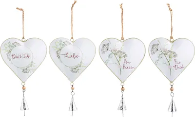 Zdjęcie produktu dla Gilde Hänger, Herz, "Gräserstrauß", Schriftzug, Blumenmuster, Metall, weiß, B. 12 cm, H. 28 cm 67959 4063387679593 4 Stück (4-fach sortiert)