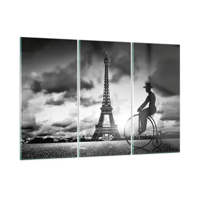 Produktbild von Bilder auf glas - 3 Teile - Paris Gentleman Fahrrad - 105x70cm - Glasbilder - Wandbilder - Bilder - zum Aufhängen bereit - Wanddekoration aus Glas - Glas Bilder - Wandbild auf Glas - GCE105x70-4204